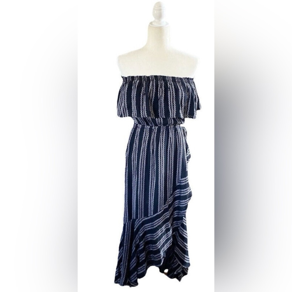 Elan Off the shoulder Ruffle Maxi cover-up (on sheer side) - Very dark navy